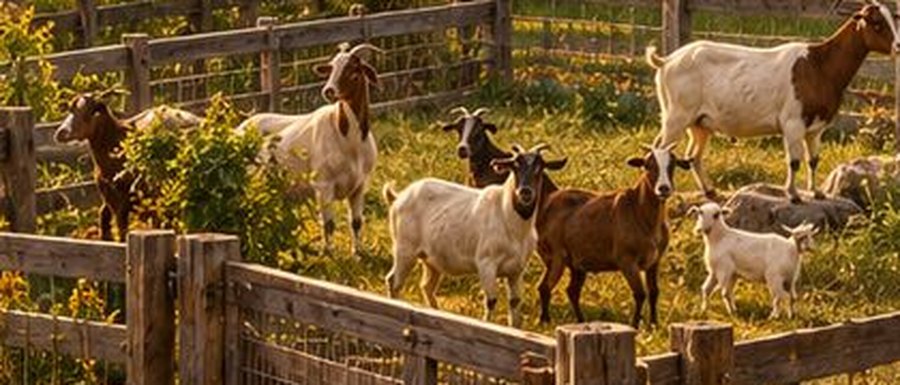 Goats and a kid in a paddock
