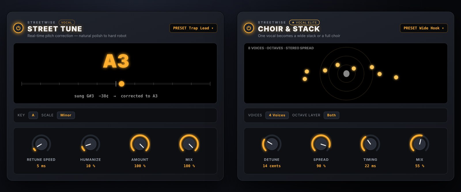 Street Tune and Choir and Stack effect panels