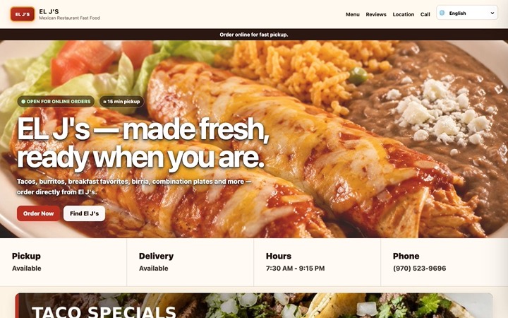 Home page of EL J's Mexican Restaurant