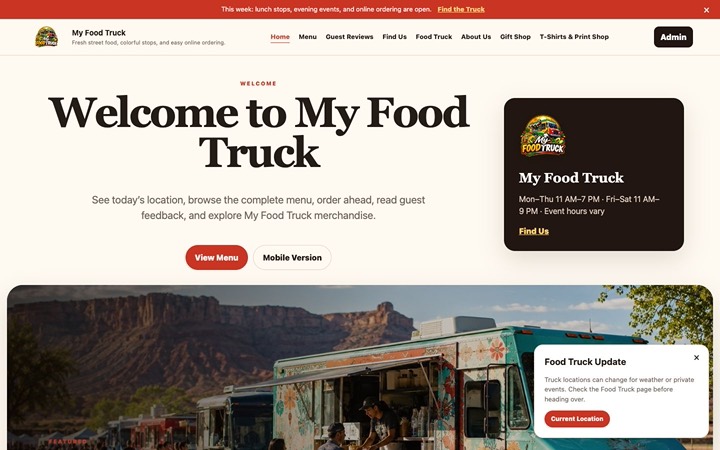 Home page of Streetwise Food Truck Platform