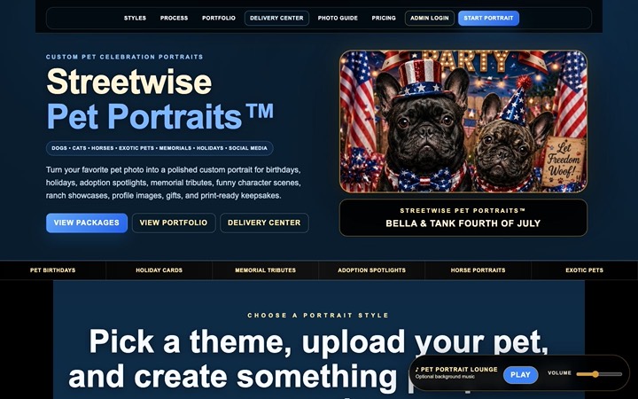 Home page of Streetwise Pet Portraits