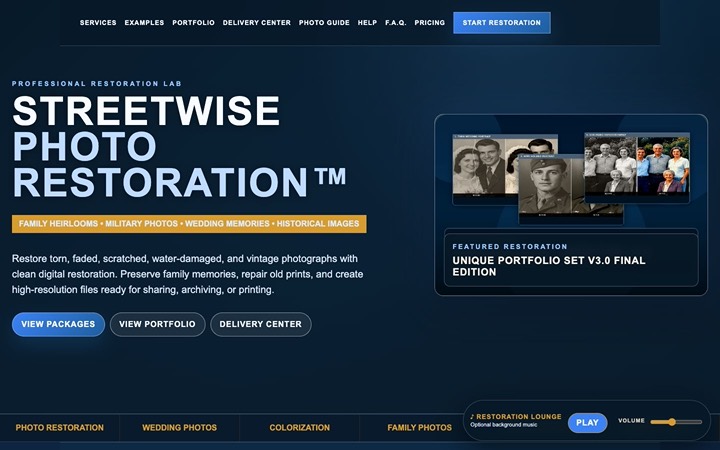 Home page of Streetwise Photo Restoration