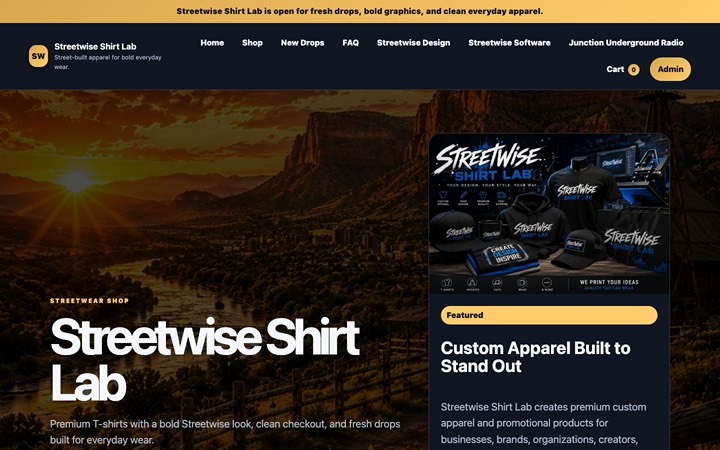Home page of Streetwise Shirt Lab