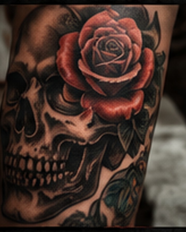 Rose and skull tattoo