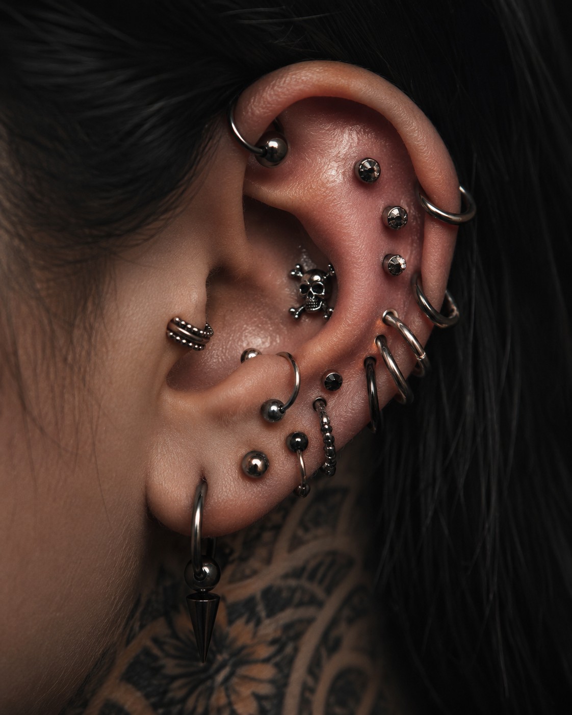 Professional ear piercing jewelry arrangement