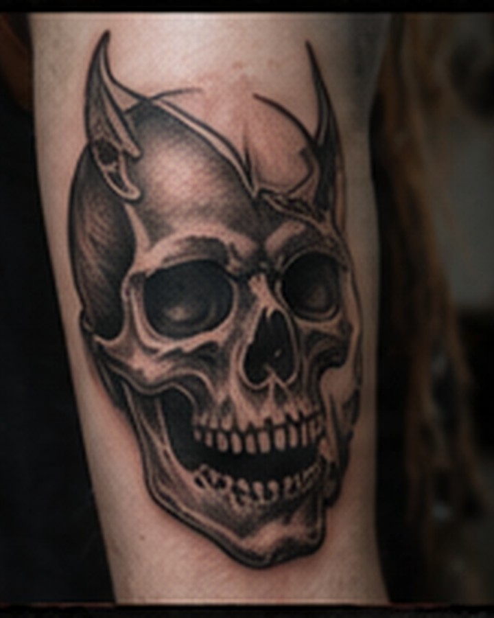 Black and gray skull tattoo