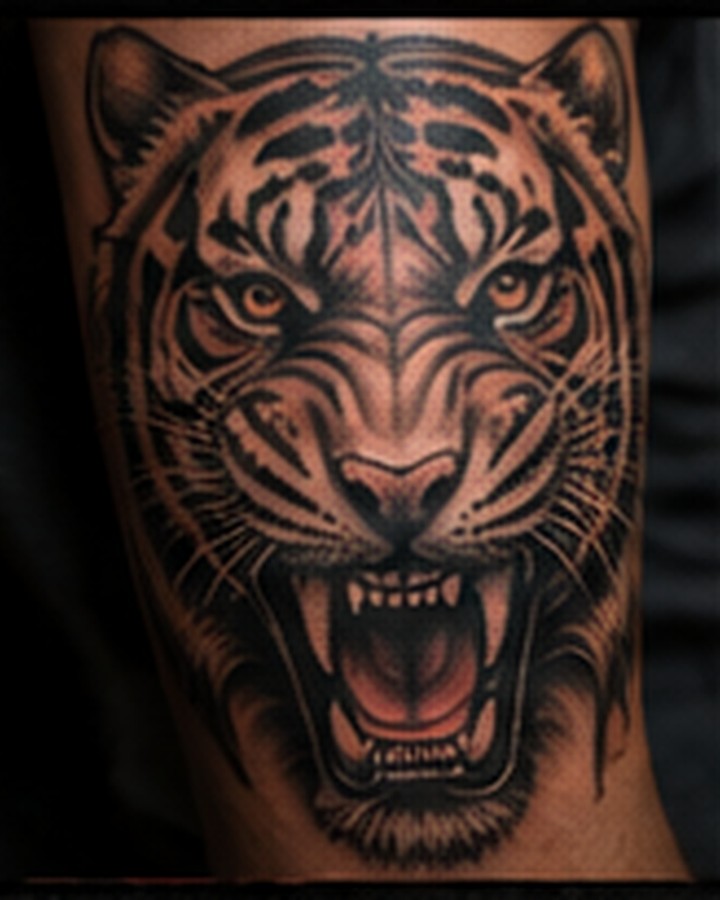 Black and gray tiger tattoo