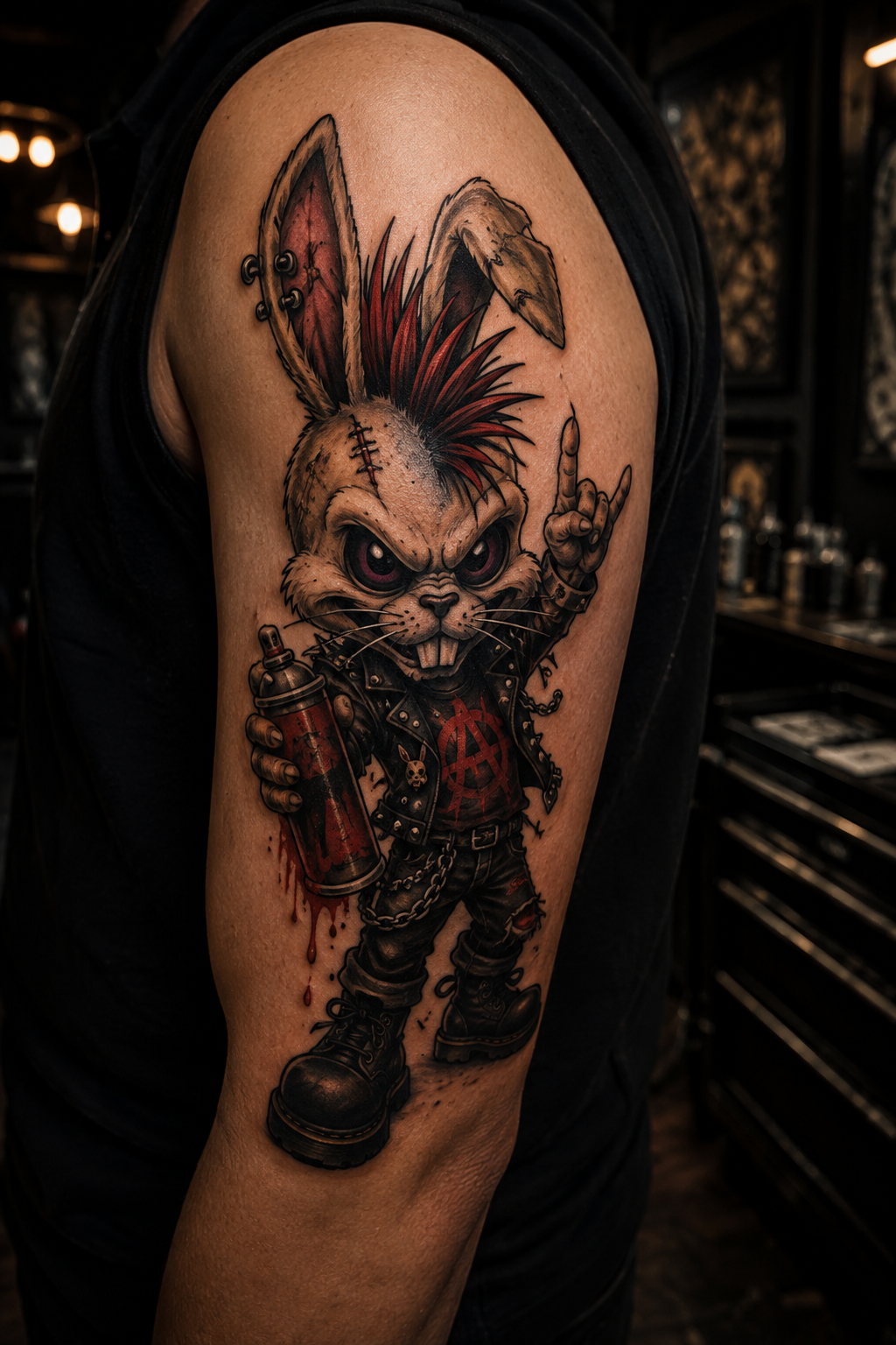 Punk rabbit cartoon tattoo