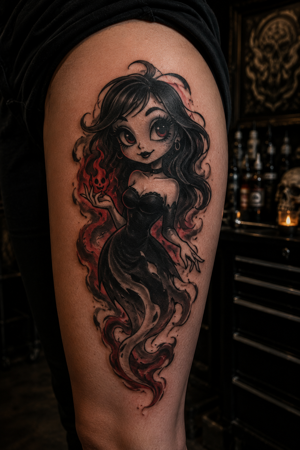 Gothic ghost girl cartoon tattoo