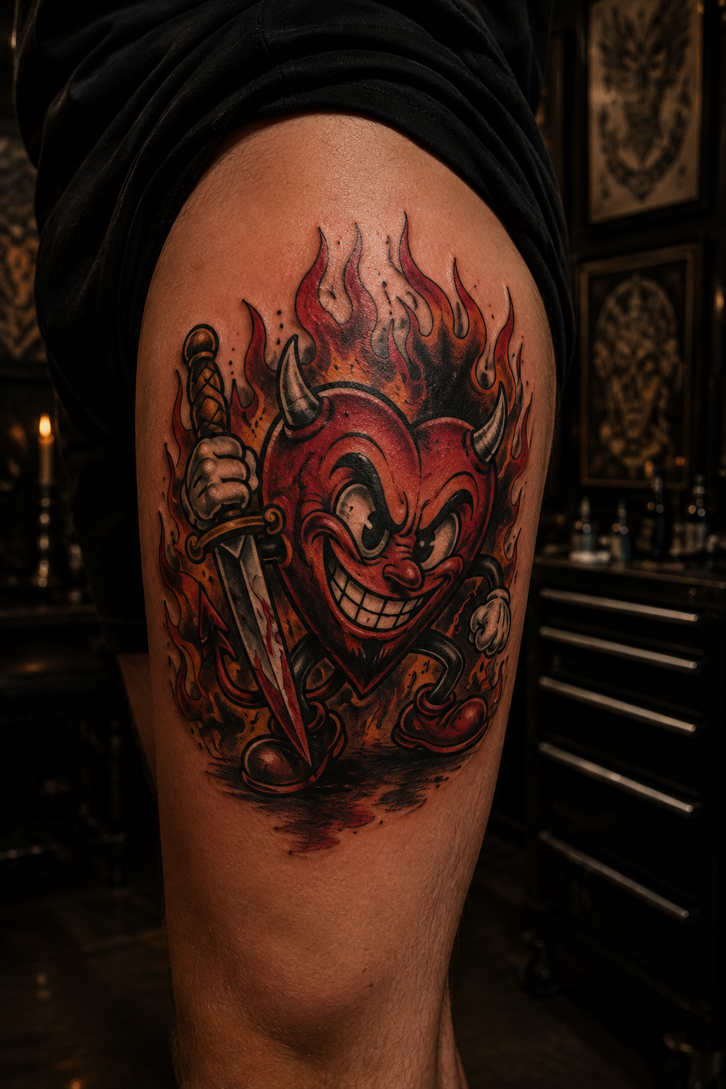 Devilish heart cartoon tattoo